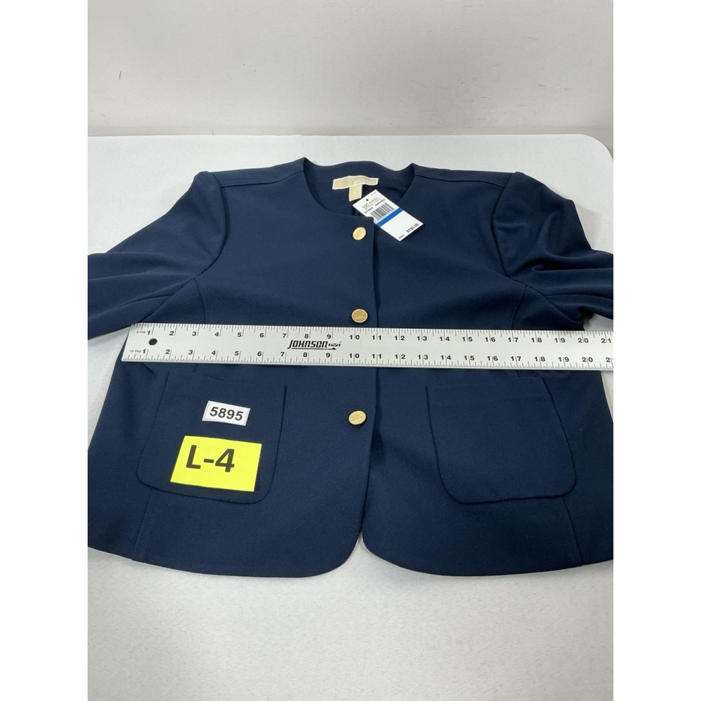 Womans Michael Kors Button Front Cropped Blazer XL Navy Padded Shoulders NWT - Picture 5 of 8
